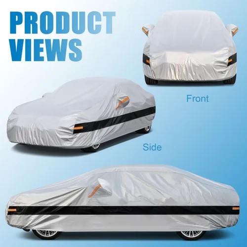 Miniatura 7 de Funda impermeable de 10 capas para auto sedán, para todo tipo de clima, 100% impermeable, protección contra el polvo, la lluvia, la nieve y los Gris