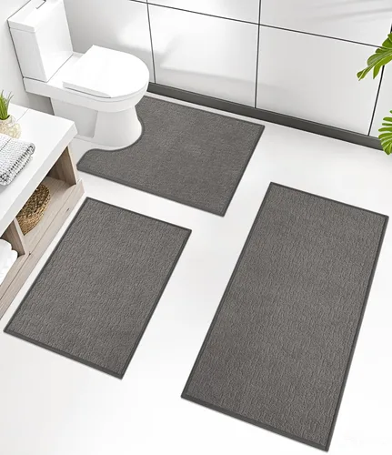 Miniatura 62 de Chakme Juego de 2 alfombras de baño ultrafinas, absorbentes, antideslizantes, lavables a máquina, color negro, 17 x 24 pulgadas / 17 x 30 pulgadas