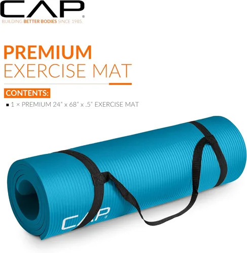 Miniatura 2 de CAP Barbell Colchoneta de yoga y ejercicio de alta densidad de 1/2 pulgada con correa Múltiples opciones Verde azulado