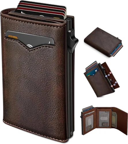 Miniatura 14 de Cartera miyozi para hombre, con bolsillo para efectivo, 2 ventanas para identificación, 9-13 ranuras para tarjetas, estuche metálico, elegante