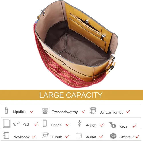 Miniatura 10 de BROMEN Bolsa Hobo para mujer, diseñada con cuero vegano, de hombro, bandolera