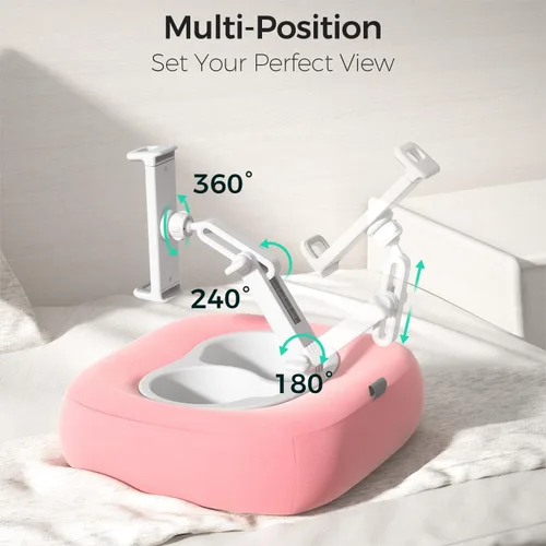 Miniatura 4 de Soporte de almohada para tableta, soporte ajustable para Kindle con 2 cuencos para aperitivos, soporte ajustable para iPad de 360° para cama