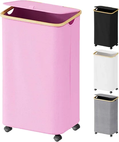 Miniatura 11 de SUOCO Cesta de lavandería con tapa, cesta de ropa de 29 galones (110L) con asas de bambú, cesta grande plegable para la ropa sucia para dormitorio