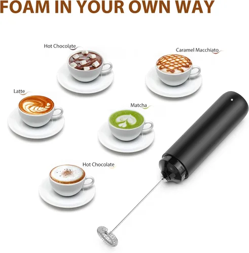 Miniatura 3 de Espumador de leche recargable Hanheld con tapa, varita de espuma eléctrica portátil, mezclador de bebidas de acero inoxidable desmontable para café
