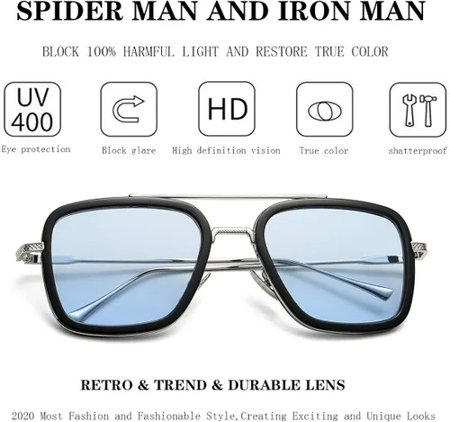 Miniatura 3 de SUNGVG Tony Stark - Lentes de sol para hombres y mujeres, marco cuadrado de metal, lentes de sol vintage Iron Man y Spider-Man