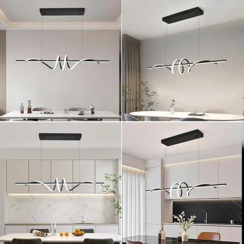 Miniatura 7 de Lámpara colgante LED moderna, lámpara de araña negra de 39.37 pulgadas regulable con control remoto y teléfono, temperatura de color ajustable