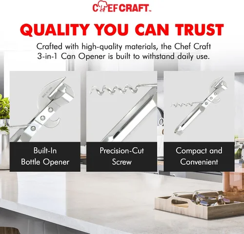 Miniatura 6 de Chef Craft Select - Abridor de latas 3 en 1, 6 pulgadas de longitud, acero inoxidable