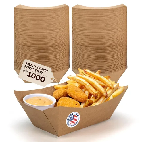IDL Packaging Bandejas de papel kraft para alimentos de 6.2 x 4.5 x 2 pulgadas (paquete de 1000) – Hechas en Estados Unidos, seguras para alimentos,