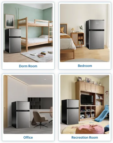 Miniatura 8 de Mini refrigerador de 3.2 pies cúbicos con congelador, ahorro energético, congelador vertical de doble puerta para dormitorio, oficina y dormitorio