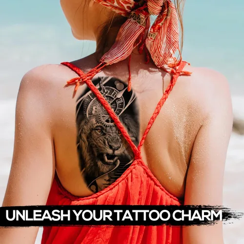 Miniatura 5 de Kotbs 6 hojas de tatuajes temporales de animales en 3D para mujeres y hombres, tatuajes realistas impermeables falsos con patrón de lobo y león