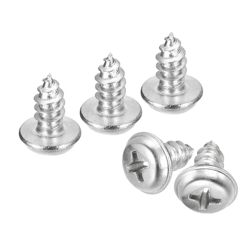 Miniatura 17 de uxcell ST3x6mm Phillips Pan Head Tornillo Autorroscante con Arandela, 100 piezas - Tornillo de madera de acero inoxidable 304 rosca completa (plata)