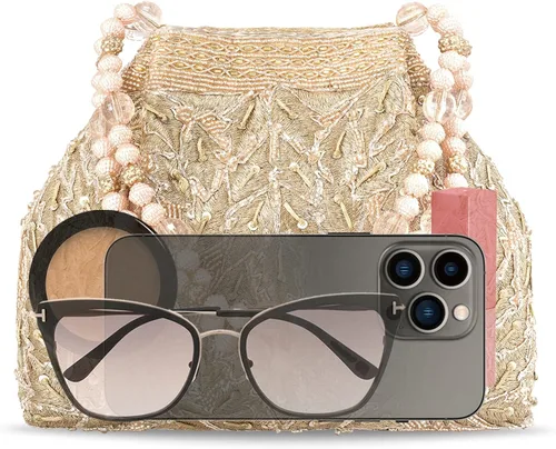 Miniatura 9 de Aheli Potli - Bolsas de noche para mujer, bolso étnico de novia con cordón (P65C), Oro Rosa
