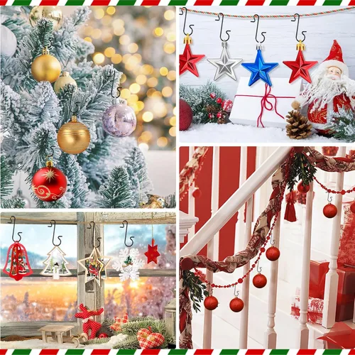 Miniatura 7 de 240 piezas de ganchos de adorno de Navidad, ganchos de alambre de metal negro en forma de S con caja de almacenamiento para colgar decoración