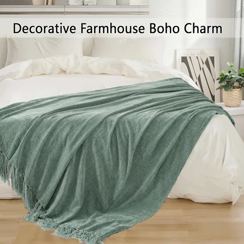 Miniatura 5 de Manta de Chenille para Sofá 50" x 60", Mantas Suaves y Acogedoras con Borlas de Flecos para Cama, Sofá o Silla, Mantas Bohemias Decorativas Tejidas