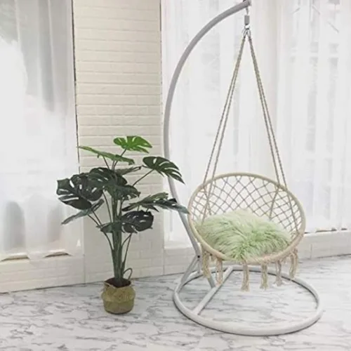 Miniatura 7 de Namaste - Silla colgante de macramé, silla hamaca tejida de algodón para interiores y exteriores, color beige, capacidad de 265 libras, incluye kit