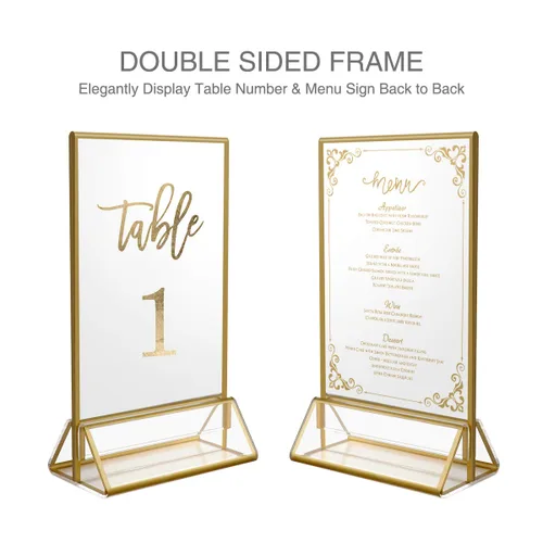 Miniatura 3 de NIUBEE Paquete de 25 soportes dorados para números de mesa de 4 x 6 pulgadas, marcos transparentes, soportes acrílicos de doble cara para números