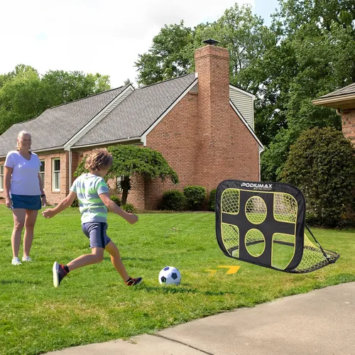 Miniatura 6 de PodiuMax Portería de fútbol infantil 2 en 1, portería de fútbol portátil desplegable para patio trasero, red de fútbol para niños de 3 5 8 años