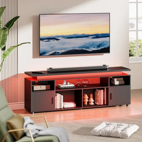 Miniatura 6 de SUNCOZE Soporte de TV, centro de entretenimiento con luces LED y gabinete para TV de 70/75/80 pulgadas, consola de TV moderna para juegos y medios