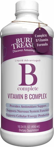 Buried Treasure B Complete - 16 onzas líquidas, las 8 vitaminas B con B12 metilfolato y metilfolato, biotina, B1, B2, B6, soporte antioxidante, sin