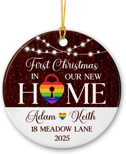 Miniatura 7 de All for Love - Adorno de cerámica LGBT arcoíris para Navidad 2025, adorno de Navidad personalizado para parejas, orgullo gay/lesbiano, adorno
