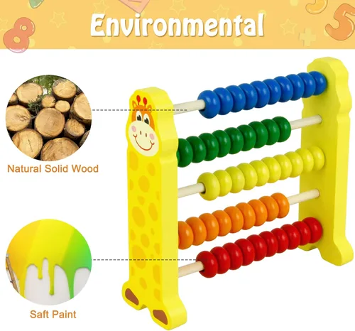 Miniatura 3 de Sealive Juguete de madera para contar – Ábaco de 50 cuentas para matemáticas de niños, contadores de jirafas de dibujos animados para niños