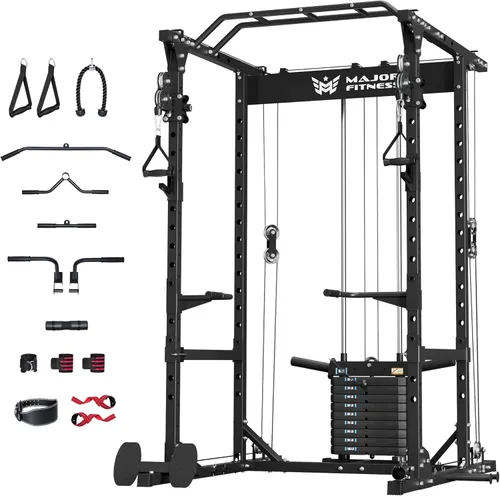 Miniatura 16 de MAJOR FITNESS Drone1 Power Cage - Rack de potencia multifunción para gimnasio en casa, estante para sentadillas, sistema de cruce de cables