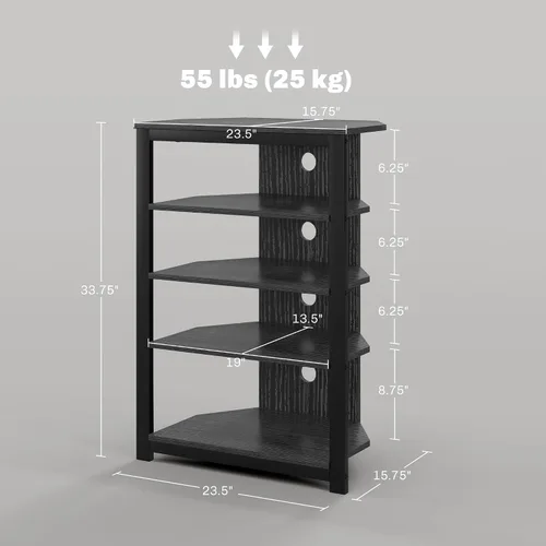 Miniatura 3 de HOMCOM Soporte multimedia con estante de audio de 4 niveles, estante de esquina para medios AV con gestión de cables para reproductores de DVD, Negro