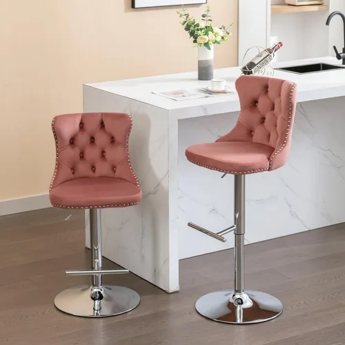 Miniatura 17 de Taburete de bar giratorio con respaldo copetudo, taburetes de bar ajustables en altura de mostrador, ribete de cabeza de clavo, silla de bar Beige +
