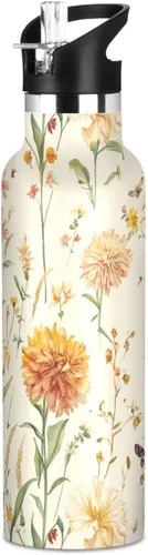Miniatura 21 de Autumn Flowers Carnation Cactus Amaryllis Brown Leak Proof & BPA Free Sport Insulated Water Bottle With Straws Leak-proof Double-Wall Insulation for
