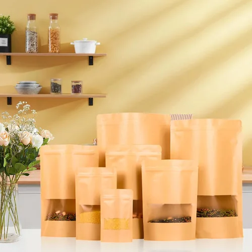 Miniatura 5 de 100 bolsas de papel kraft con ventana (3.6 x 5.5 pulgadas), bolsas de papel resellables para almacenamiento de alimentos, bolsa de regalo