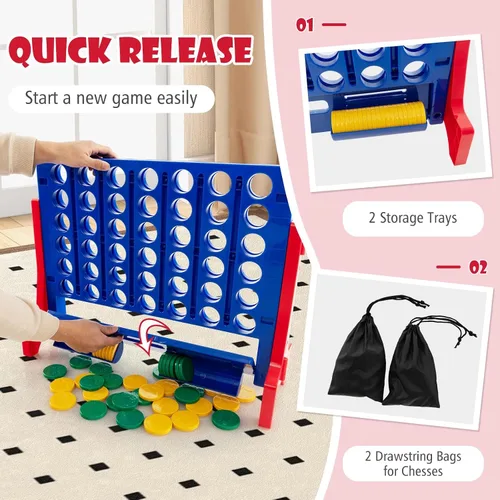 Miniatura 4 de KOTEK 1.6 FT Tall Giant 4-in-A-Row, Jumbo 4-to-Score Game with Carrying Bag & 42 Coins, Quick Release Slider, Indoor Outdoor Family Board Game for