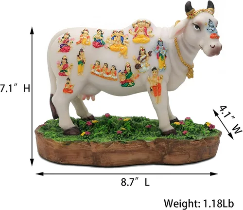 Miniatura 5 de Estatua de vaca de Dios indio que cumple con los deseos, 8.7 pulgadas de largo, figura de ídolo indio Kamadhenu, decoración para hombre indio