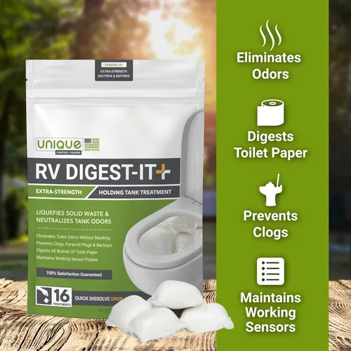 Miniatura 4 de Unique RV Digest-It+ Cápsula de Tratamiento para Inodoro de Autocaravana Extra Fuerte - Licúa los Desechos y Todas las Marcas de Papel Higiénico