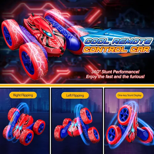 Miniatura 2 de Excitobo auto de control remoto, juguetes de autos RC 4WD de doble cara con rotación de 360° para niños de 3 a 12 años, 2.4GHz eléctrico recargable