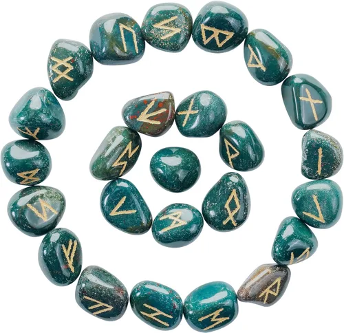 Miniatura 10 de Crocon Juego de piedras de runa oplaita con alfabeto Futhark de élder, símbolo grabado para generador de energía, equilibrio de chakras, protección