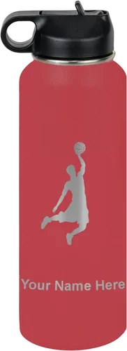 Miniatura 12 de LaserGram Botella de agua personalizada, hombre haciendo slam dunk de baloncesto, de acero inoxidable, de doble pared con aislamiento al vacío