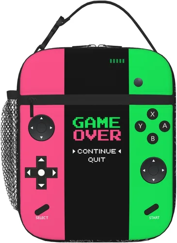 Miniatura 15 de Lonchera aislada para videojuegos, lonchera para niños y niñas, reutilizable, portátil, con asa desmontable (rojo neón y azul)