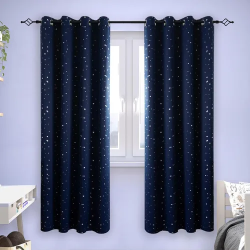 Miniatura 90 de BGment Cortinas opacas para dormitorio infantil, con aislamiento térmico, con ojales, estampado de estrellas plateadas, cortinas para oscurecer