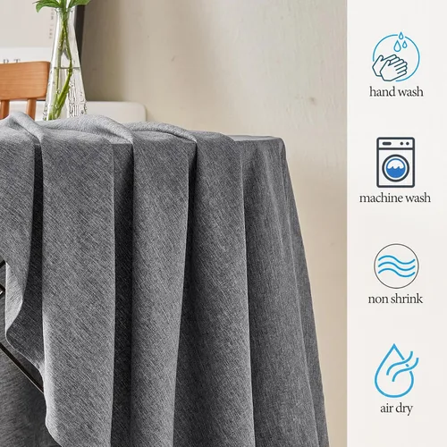 Miniatura 6 de Mantel redondo de lino, mantel de estilo granja impermeable y resistente a las manchas, cubierta de mesa de decoración falsa lavable para cocina