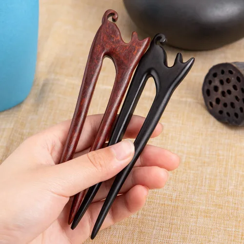 Miniatura 3 de 2 unidades de palillos de madera para el cabello, horquillas de cabello con torsión francesa, hechas a mano de ébano y sándalo, palillos