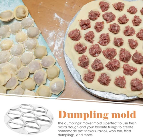 Miniatura 5 de Luxshiny Molde de bola de masa de aleación de aluminio de 14 agujeros, fabricante de pelmeni para albóndigas caseras, ravioles, ollas, herramienta