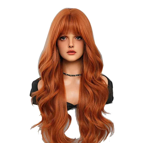 Miniatura 14 de Peluca de 22 pulgadas de largo y lacia con flequillo de cortina para mujer, cabello sintético negro, resistente al calor, para fiesta, cosplay, Té