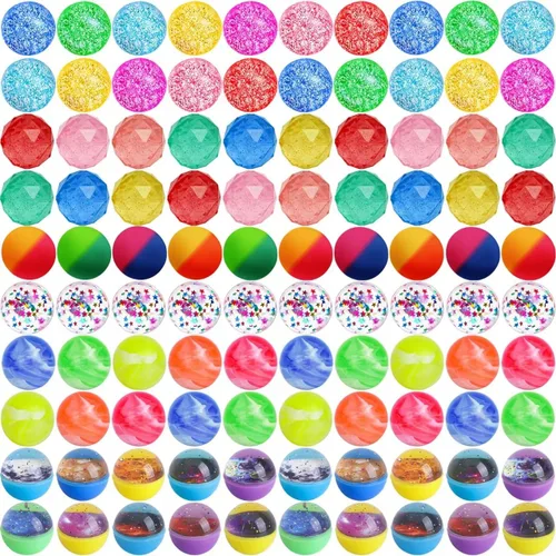 Miniatura 12 de 84 bolas inflables con purpurina para recuerdos de fiesta de niños, 6 colores, bolas de rebote de goma a granel de 1.772 pulgadas (1.772 in), bolas