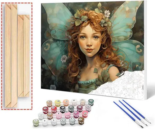 Miniatura 34 de Angel Girl - Pintura por números para adultos, corona de rosas rosadas, pintura al óleo digital, pintura acrílica, kit de pintura linda para niñas
