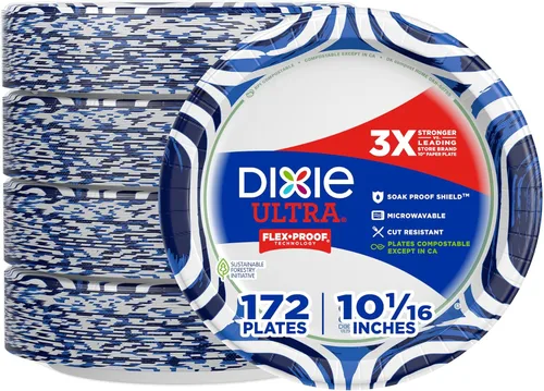 Miniatura 11 de Dixie Platos de papel ultragrandes, 10 pulgadas, 44 unidades, 3 veces más fuertes, resistentes, aptos para microondas, a prueba de remojo