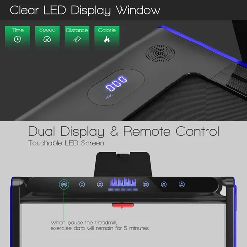 Miniatura 4 de GYMAX Caminadora 2 en 1 para debajo del escritorio, máquina de correr plegable con pantalla LED doble, aplicación y control remoto, almohadilla