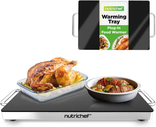 Miniatura 10 de NutriChef Placa eléctrica portátil para alimentos, bandeja de calentamiento de acero inoxidable y calentador de platos con parte superior de vidrio