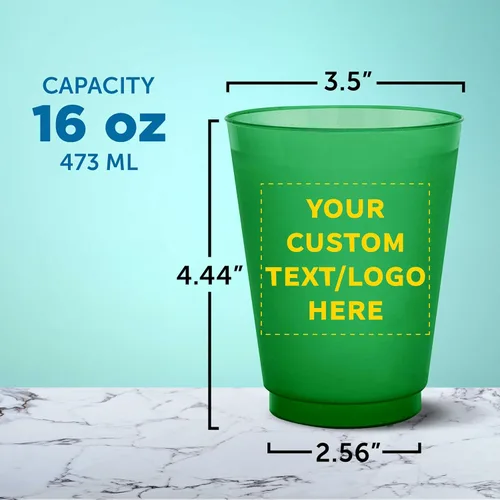 Miniatura 5 de Vasos de plástico esmerilado personalizados para estadios, paquete de 100, texto promocional, logotipo, 16 onzas, vasos de fiesta reutilizables