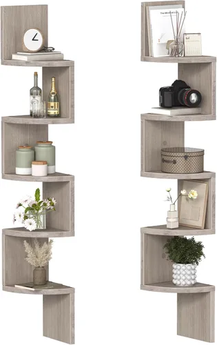 Miniatura 10 de HOOBRO Estante esquinero montado en la pared, juego de 2 estantes de esquina flotantes para pared, estantes esquineros de 4 niveles para sala