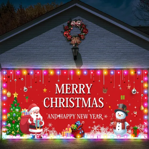 Miniatura 13 de Ganeen 6.4x16 pies de luz de cadena LED 2025 para puerta de garaje de Navidad, gran decoración rústica para puerta de garaje de Navidad, cubierta